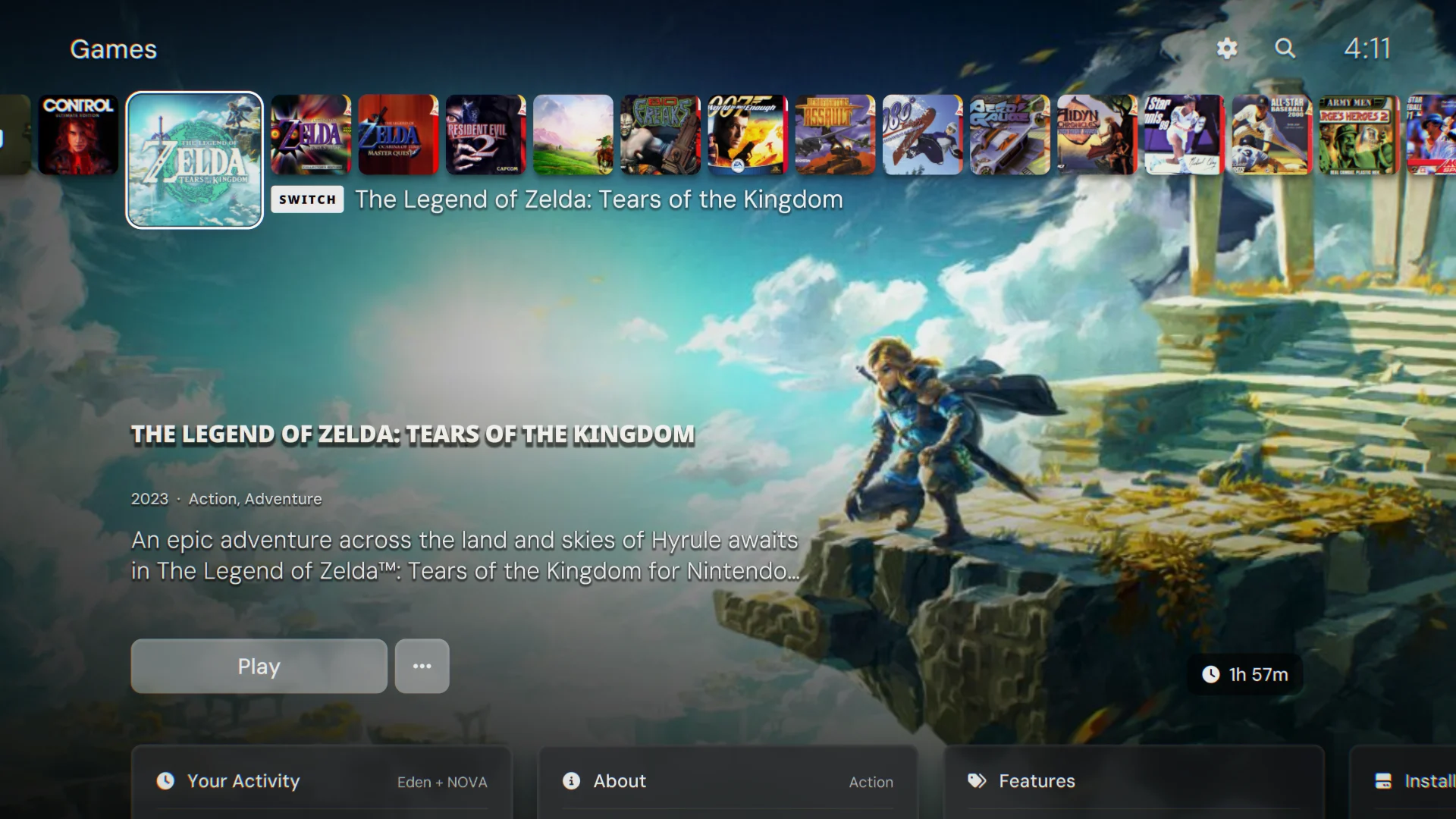 Zelda: Tears of the Kingdom on the NOVA home screen