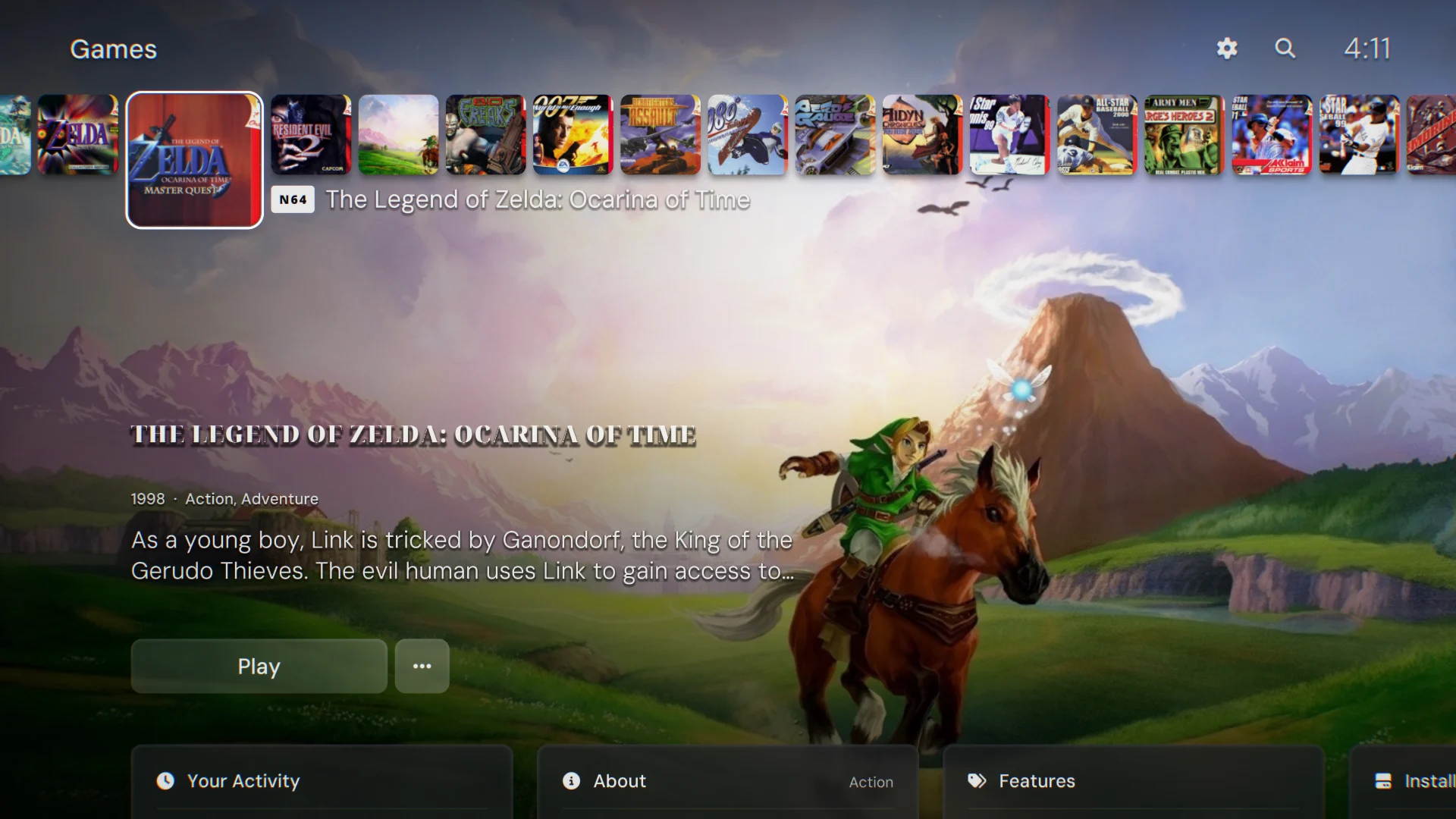 Zelda: Ocarina of Time on the NOVA home screen