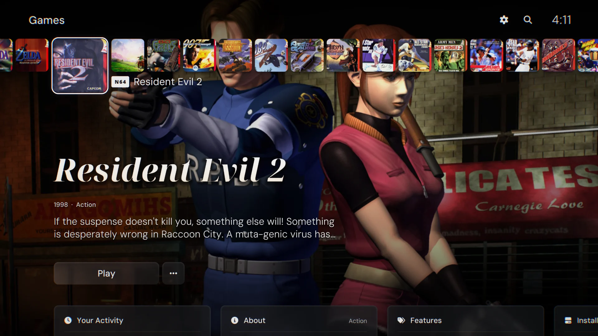 Resident Evil 2 on the NOVA home screen
