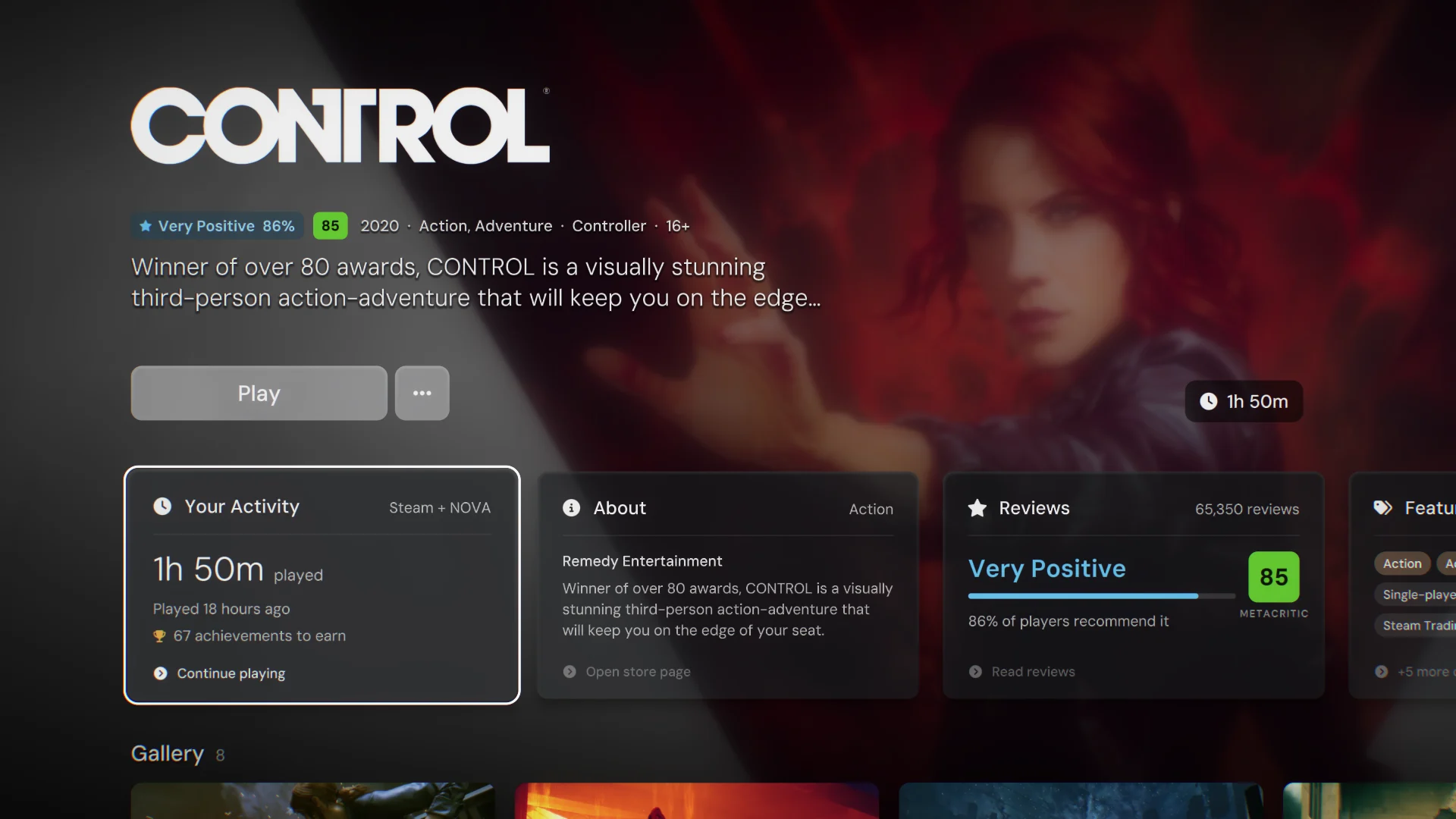 Game details: activity, about and reviews
